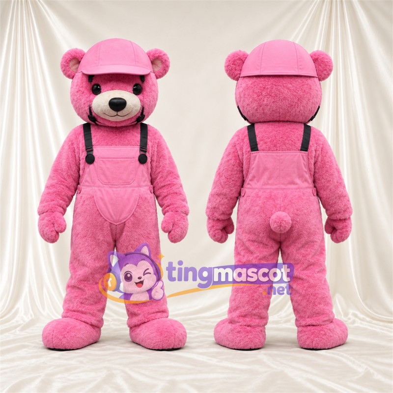 Maskottchenkostüm Bär – rosa – Hut; Latzhose