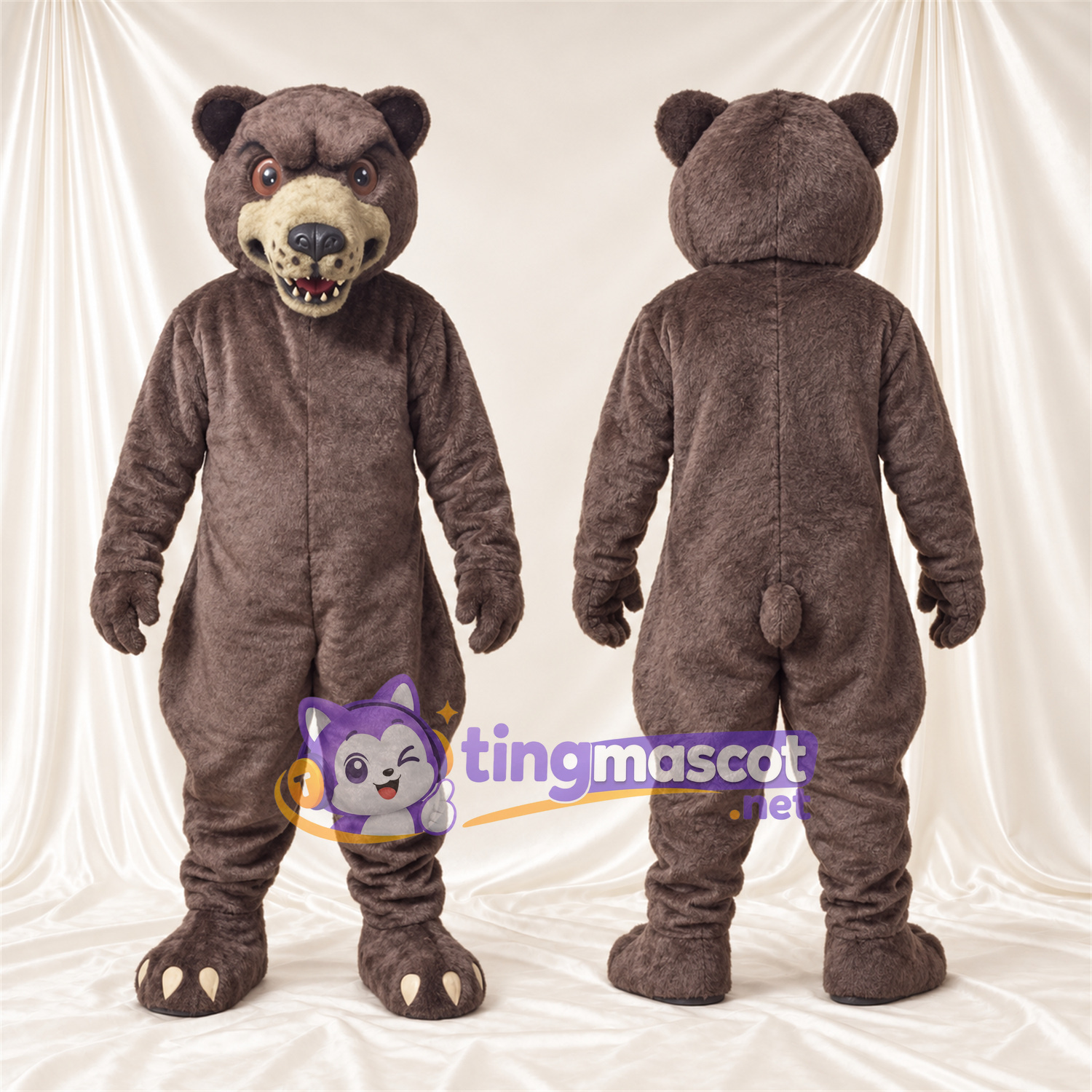 Maskottchenkostüm Bär – grau – Krallen (weiß); Schnauze (creme) Maskottchenkostüm Bär – grau – Krallen (weiß); Schnauze (creme)