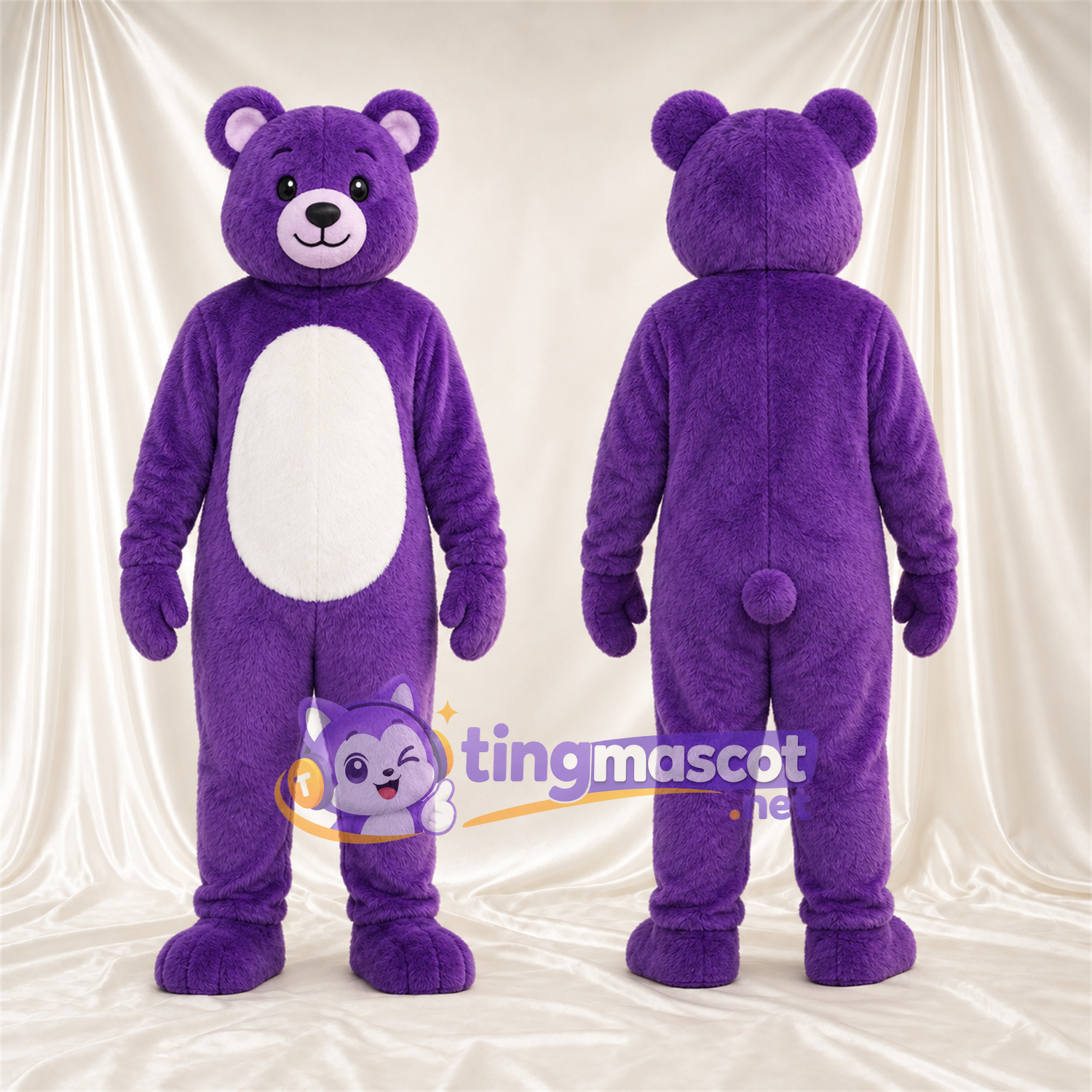 Maskottchenkostüm Bär – violett – Bauch (weiß) Maskottchenkostüm Bär – violett – Bauch (weiß)