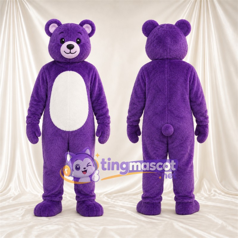 Maskottchenkostüm Bär – violett – Bauch (weiß)