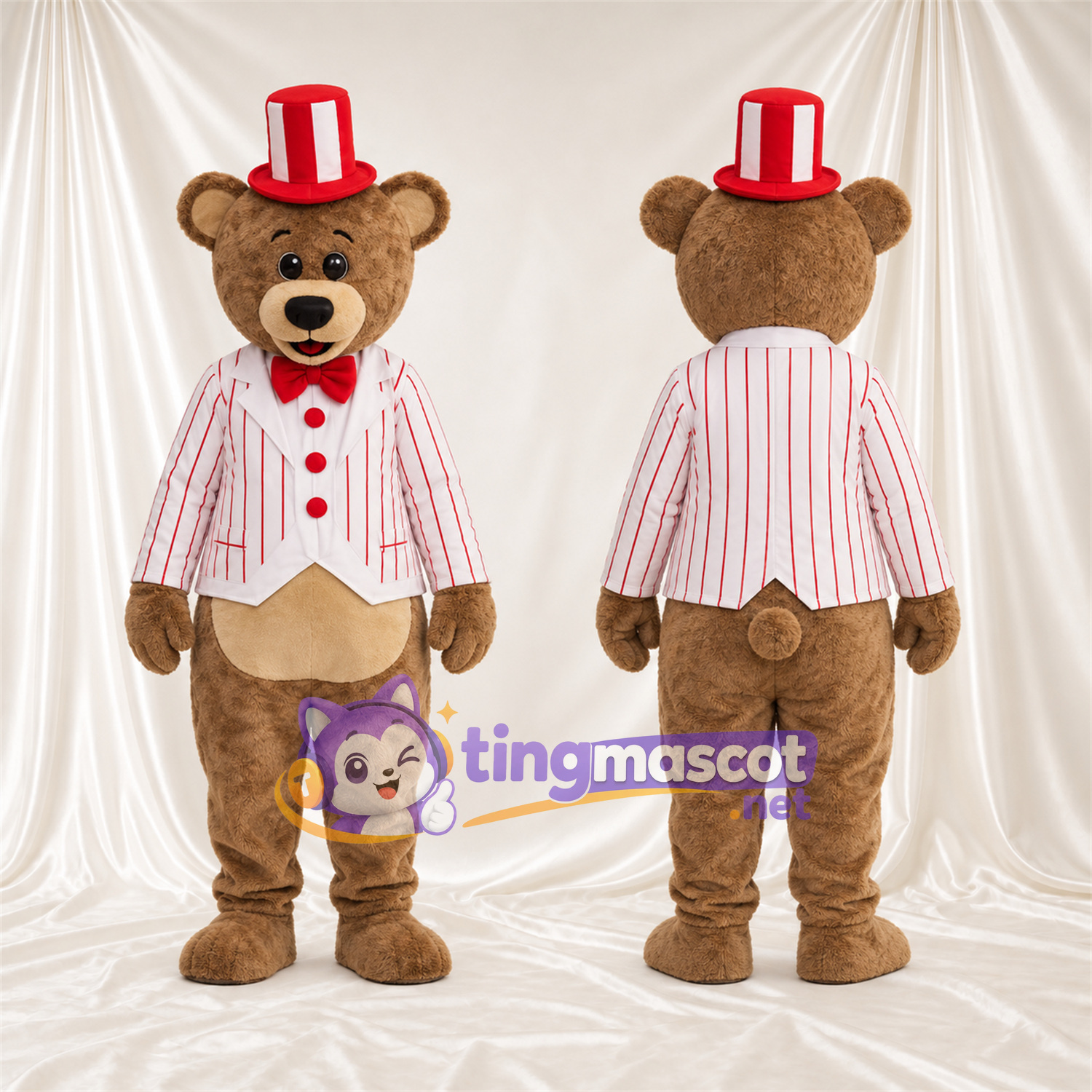 Maskottchenkostüm Bär – braun – Jacke; Zylinder Maskottchenkostüm Bär – braun – Jacke; Zylinder