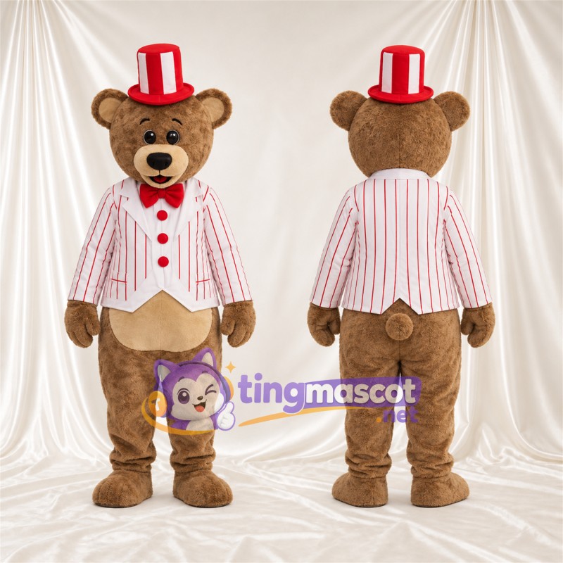 Maskottchenkostüm Bär – braun – Jacke; Zylinder
