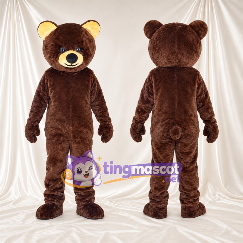 Maskottchenkostüm Bär – braun – Ohreninnenseiten (gelb); Schnauze (gelb)