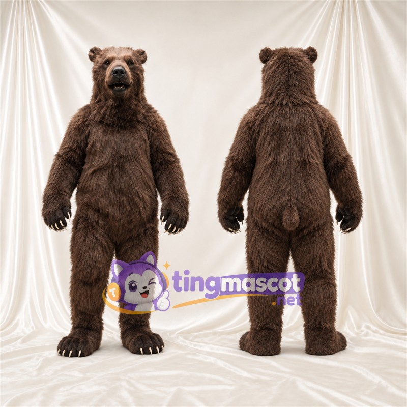 Maskottchenkostüm Bär – braun – Krallen (weiß); Zottelfell
