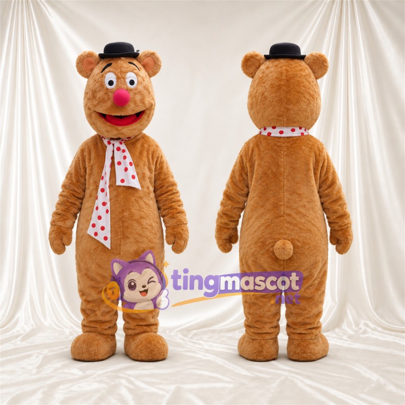 Maskottchenkostüm Bär – hellbraun – Hut (schwarz); Schal