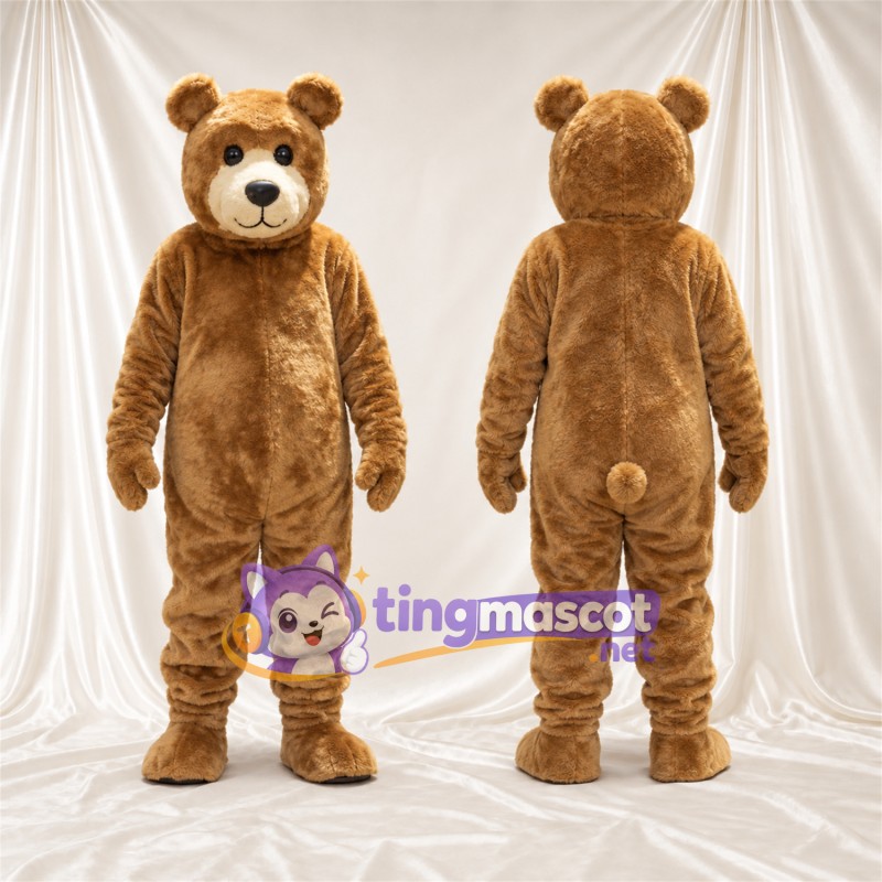 Maskottchenkostüm Bär – braun – Schnauze (creme); Lächelndes Gesicht