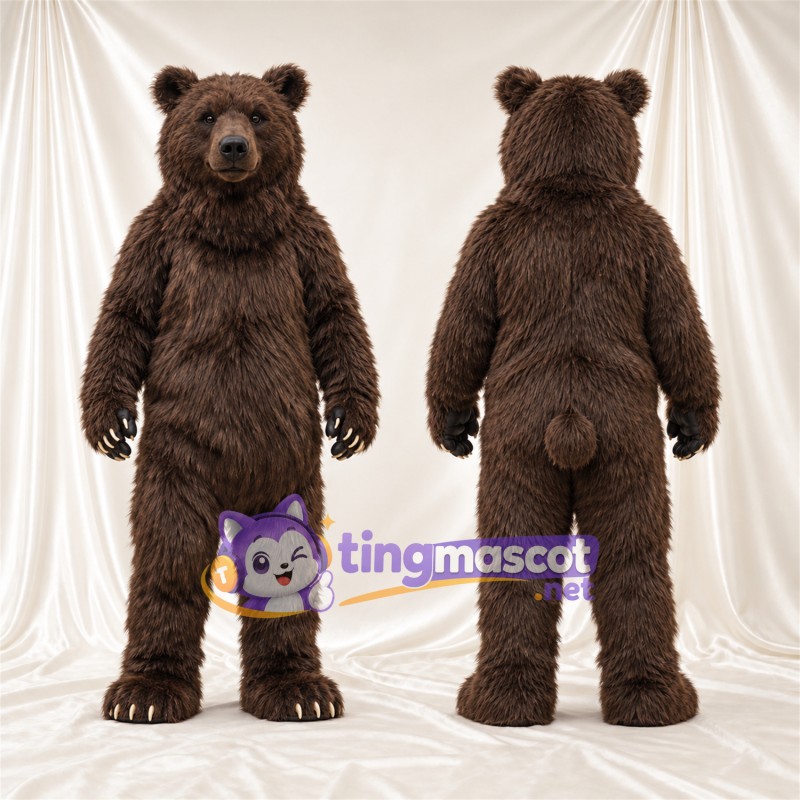 Maskottchenkostüm Bär – braun – Krallen (weiß); Zottelfell