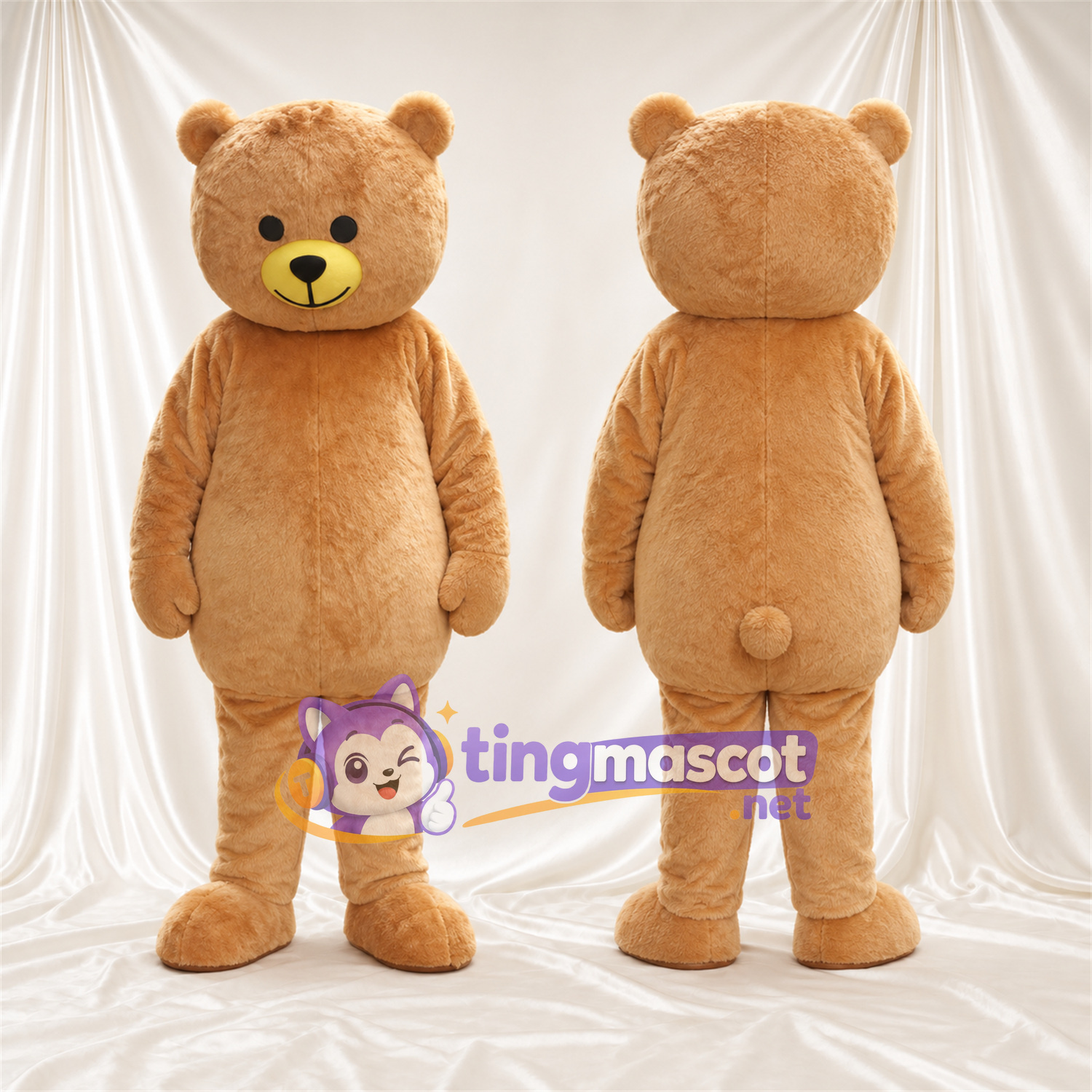 Costume de mascotte Nounours – brun clair – Museau (jaune); Touffe sur la tête Costume de mascotte Nounours – brun clair – Museau (jaune); Touffe sur la tête