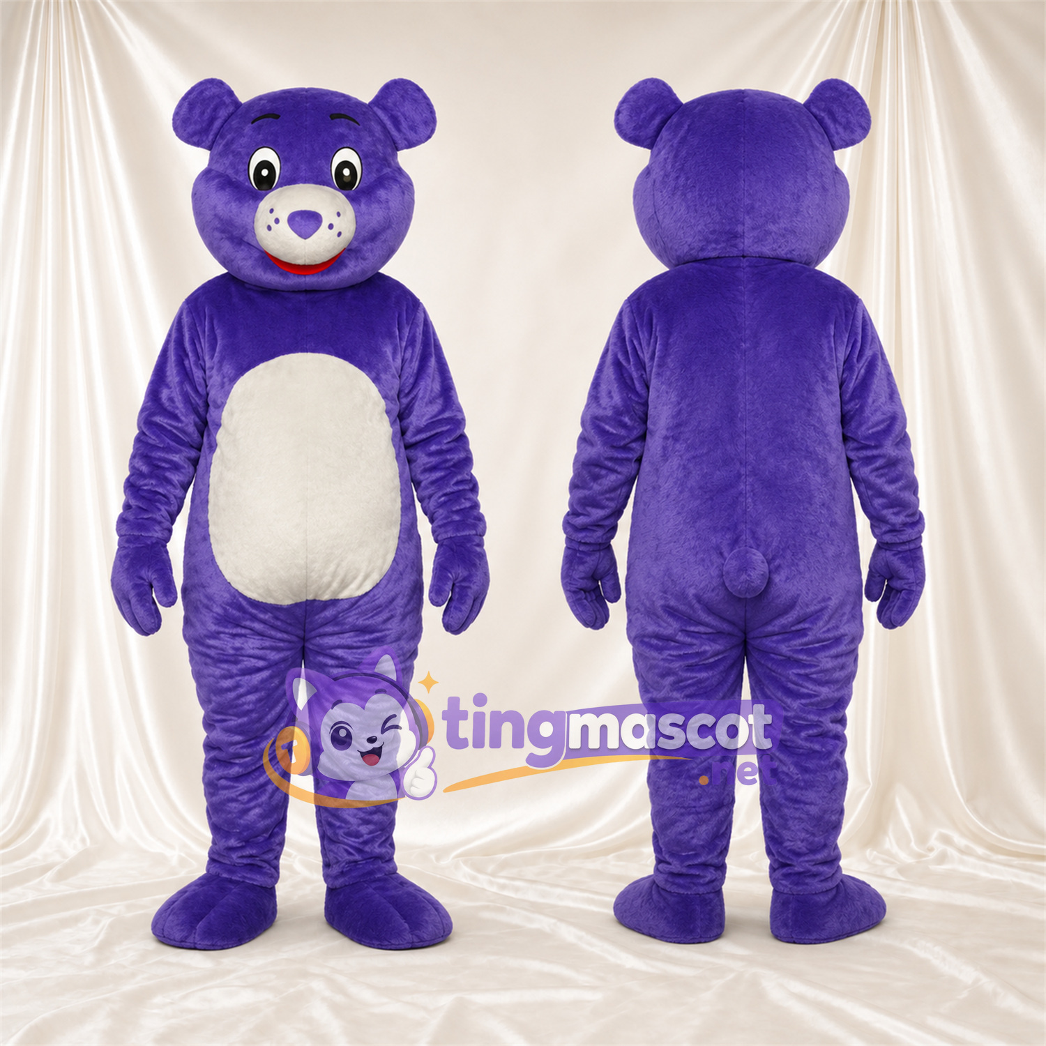 Maskottchenkostüm Bär – violett – Bauch (creme) Maskottchenkostüm Bär – violett – Bauch (creme)
