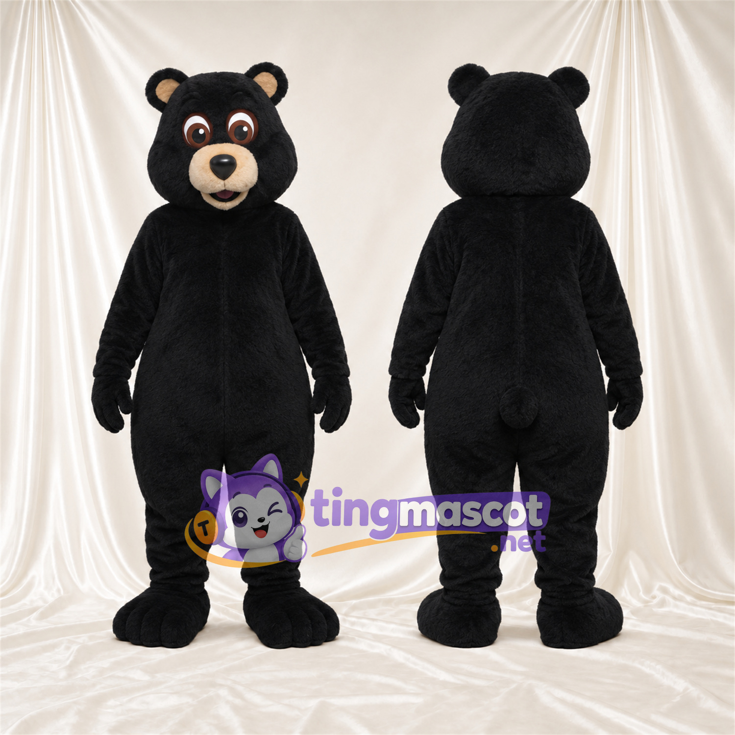 Maskottchenkostüm Bär – schwarz – Kleine runde Ohren; Schnauze (hellbraun) Maskottchenkostüm Bär – schwarz – Kleine runde Ohren; Schnauze (hellbraun)