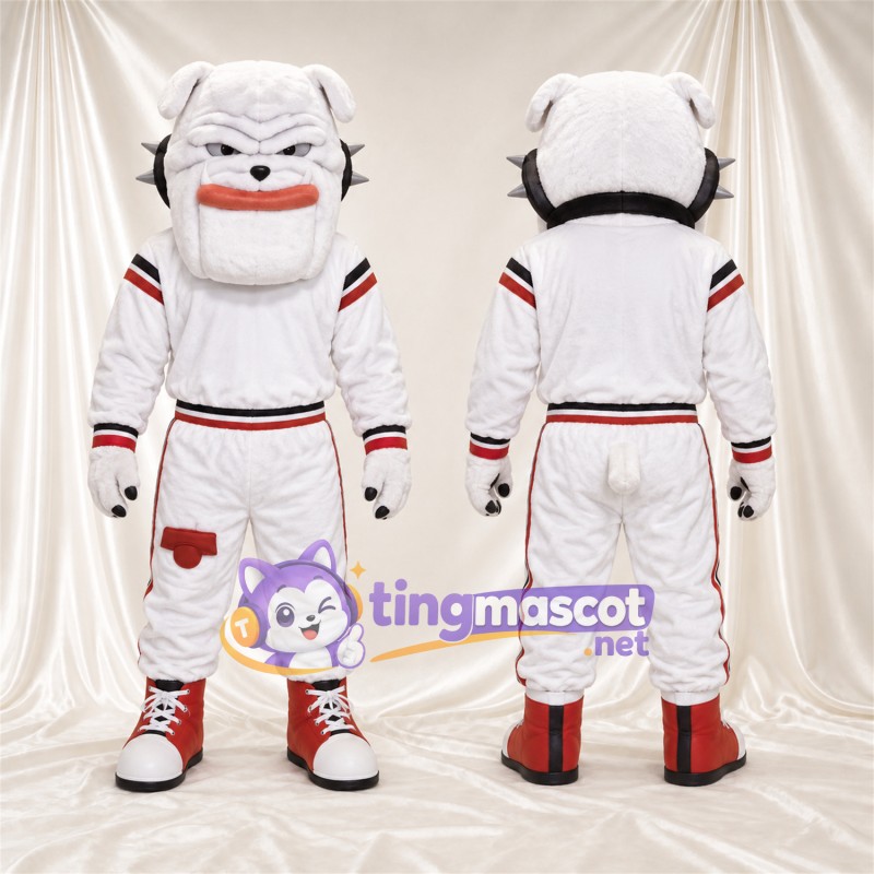 Costume de mascotte Bouledogue – blanc – Tenue (blanc / rouge)