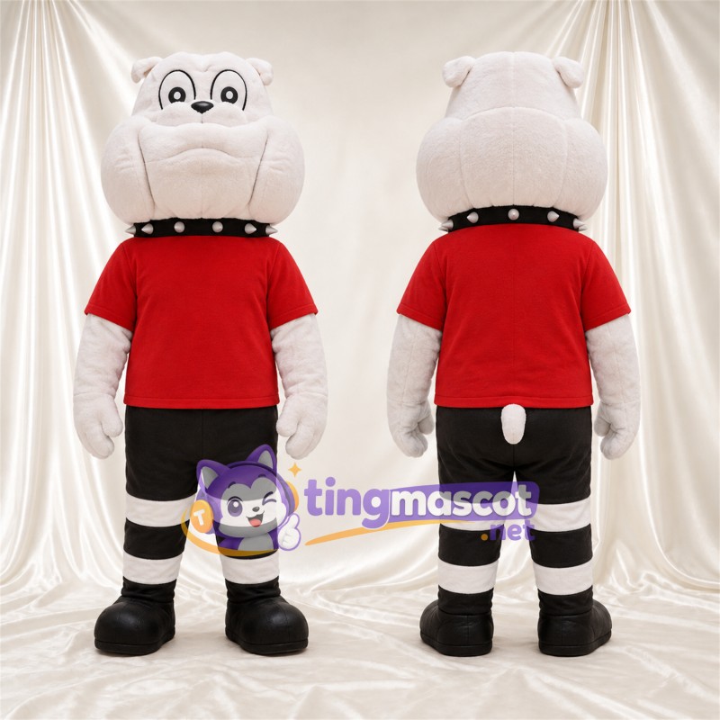 Costume de mascotte Bouledogue – blanc – Chemise (rouge); Short (noir)