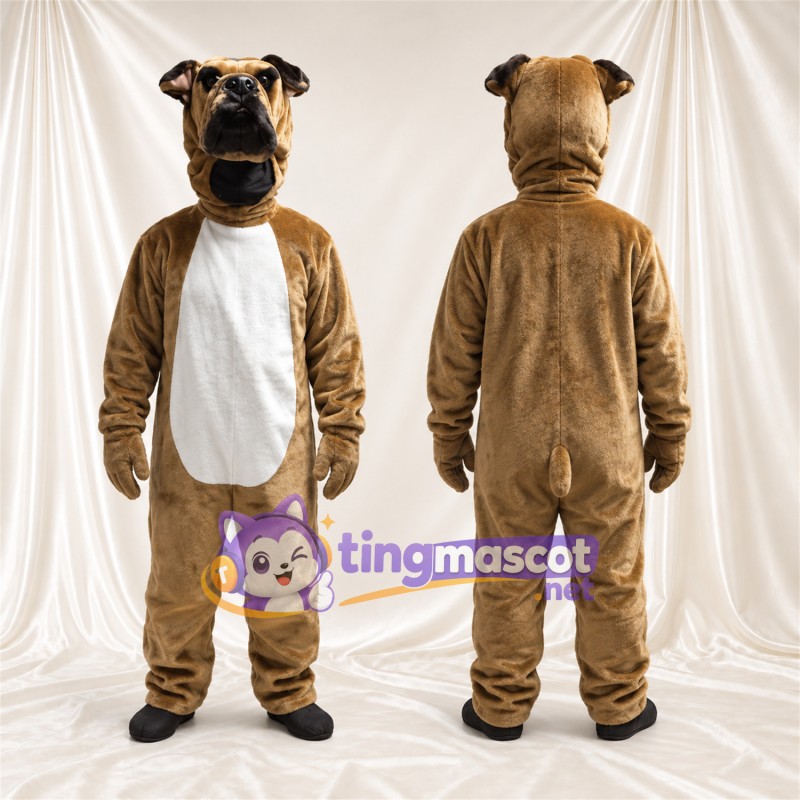 Maskottchenkostüm Hund – braun / weiß – Bauch (weiß); Schnauze (schwarz)