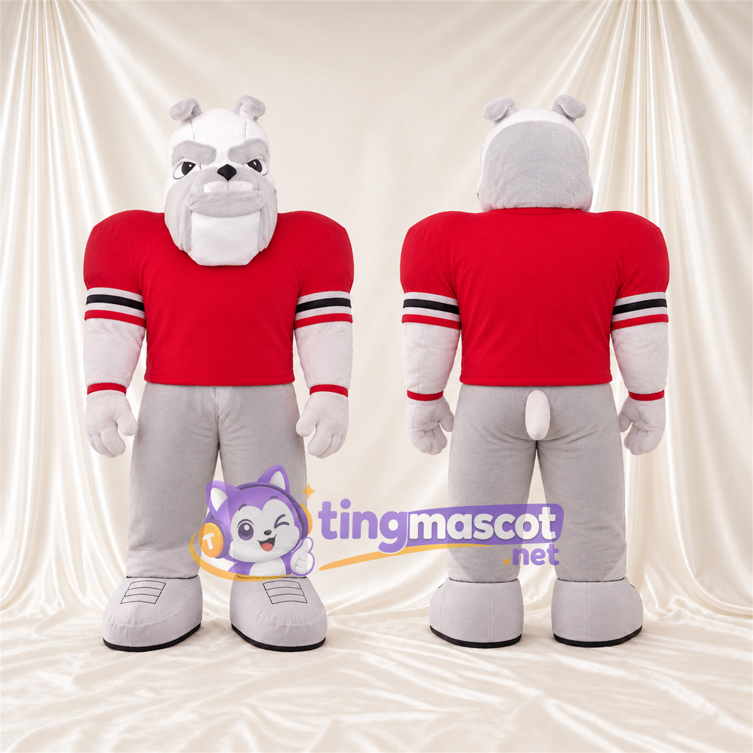 Costume de mascotte Bouledogue – blanc – Chemise (rouge) Costume de mascotte Bouledogue – blanc – Chemise (rouge)