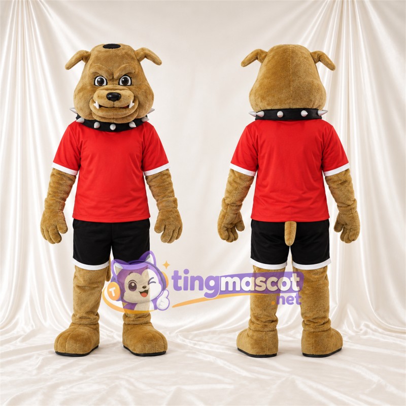 Costume de mascotte Bouledogue – brun clair – Chemise (rouge); Short (noir)