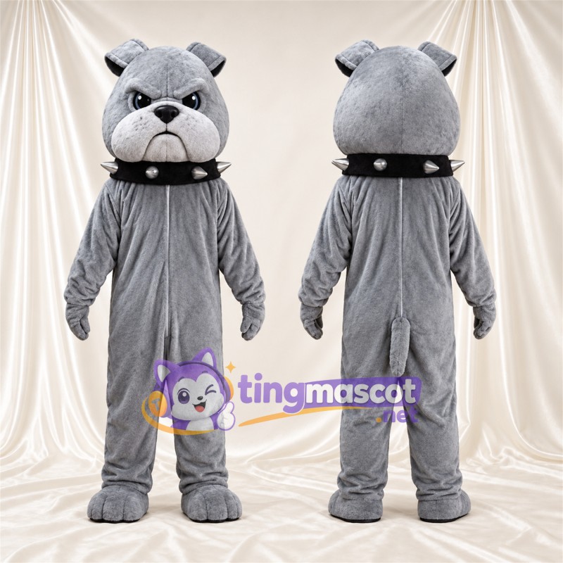 Costume de mascotte Bouledogue – gris – Museau (blanc); Collier à pointes