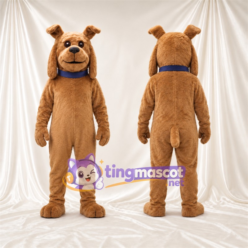 Costume de mascotte Bouledogue – brun clair – Col (bleu); Oreilles