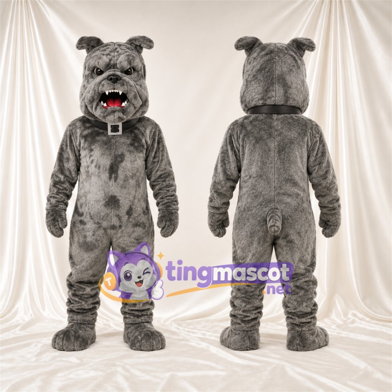 Costume de mascotte Bouledogue – gris – Crocs pointus; Col