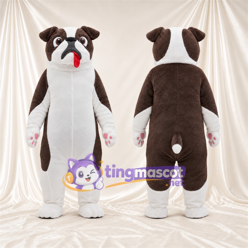 Costume de mascotte Bouledogue – marron / blanc – Coussinets (rose); Bas des jambes (blanc)