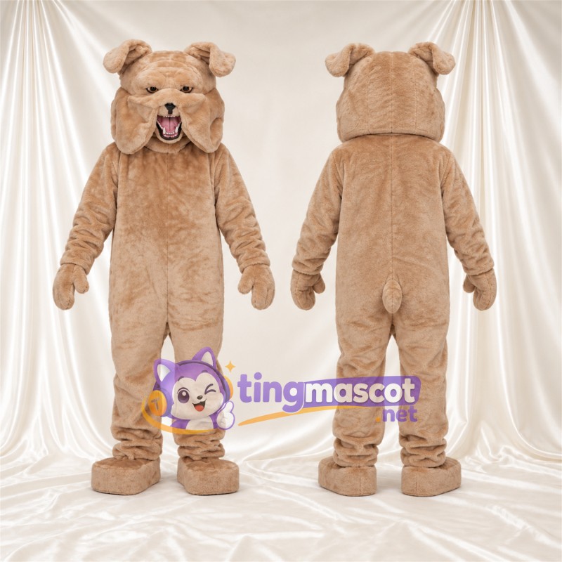 Costume de mascotte Bouledogue – brun clair – Visage; Langue (rose)