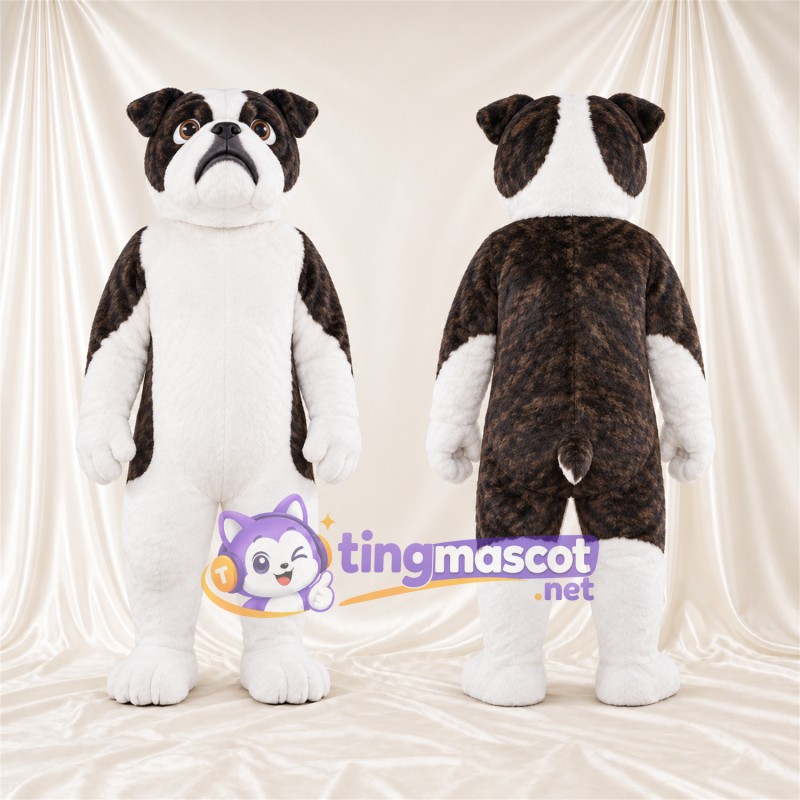 Maskottchenkostüm Bulldogge – braun / weiß – Bauch (weiß); Unterschenkel (weiß)