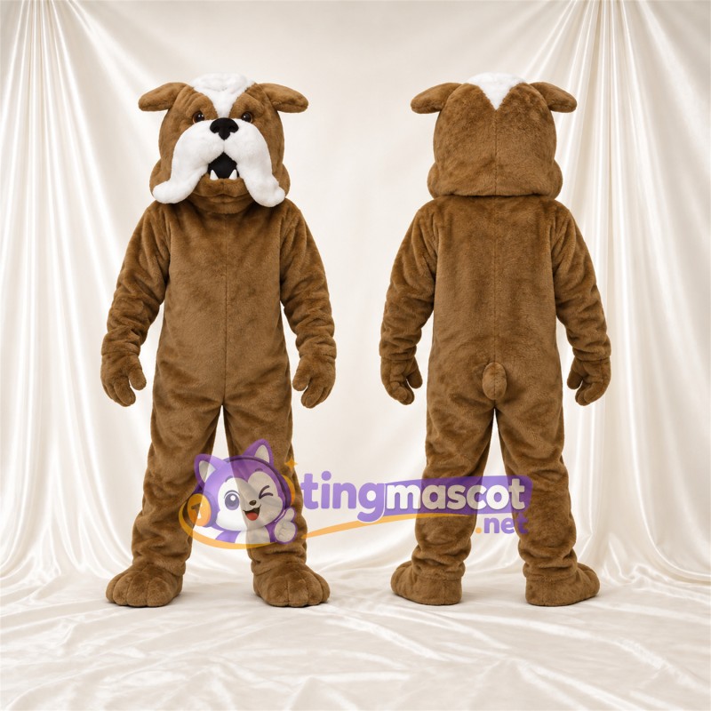 Costume de mascotte Bouledogue – marron / blanc – Museau (blanc)