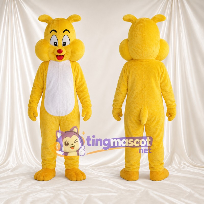 Costume de mascotte Lapin – jaune – Ventre (blanc); Nez (rouge)