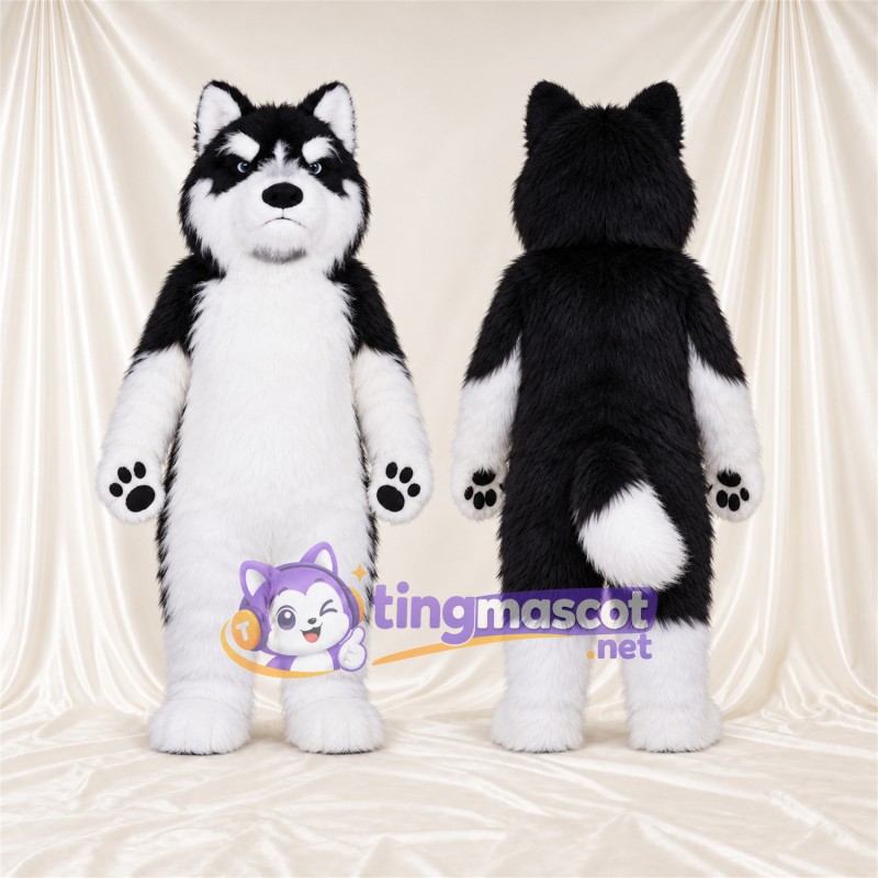 Black and White Husky Mascot Costume - Black Paw Pads and White Lower Legs