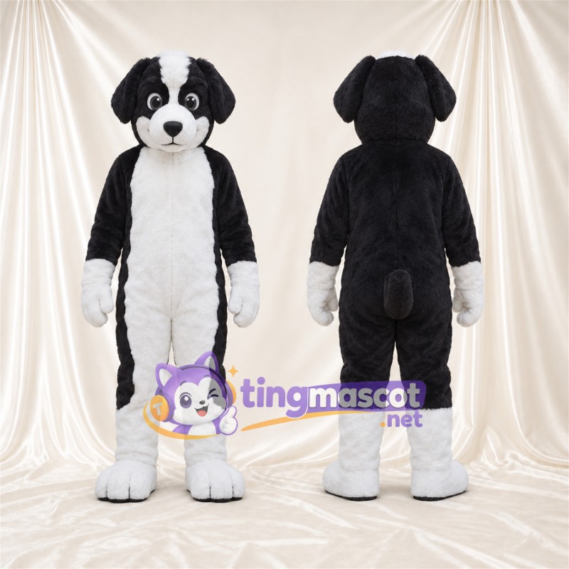 Black and White Dog Mascot Costume - White Gloves and White Lower Legs
