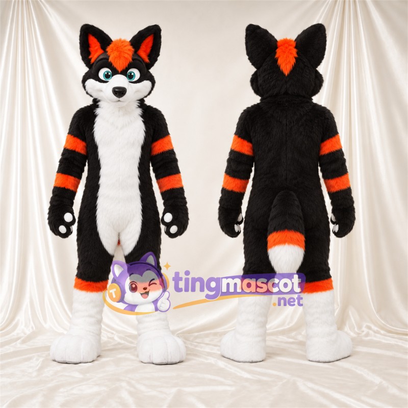 Black and White Fox Mascot Costume - Orange Accents