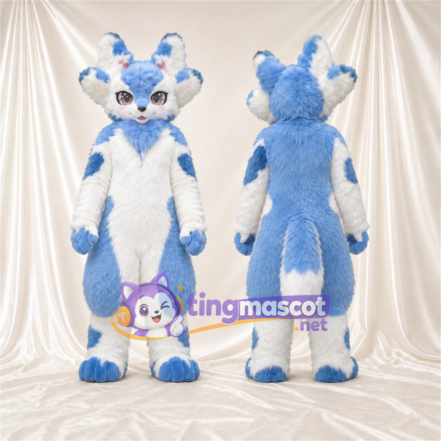 Maskottchenkostüm Husky – blau / weiß – Bauch (weiß); Hufe (blau)