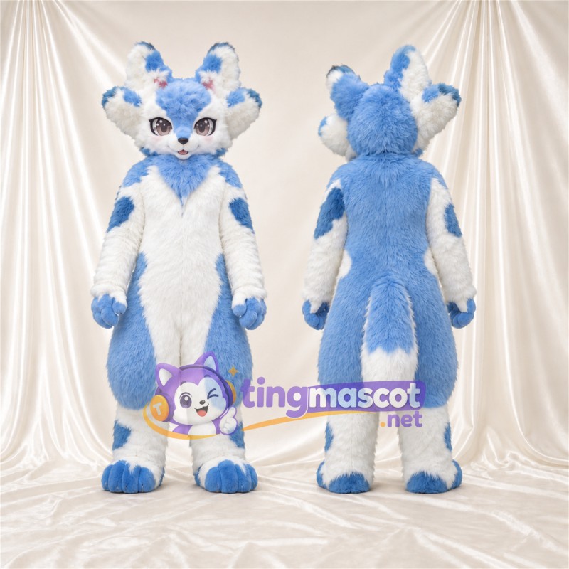 Maskottchenkostüm Husky – blau / weiß – Bauch (weiß); Hufe (blau)