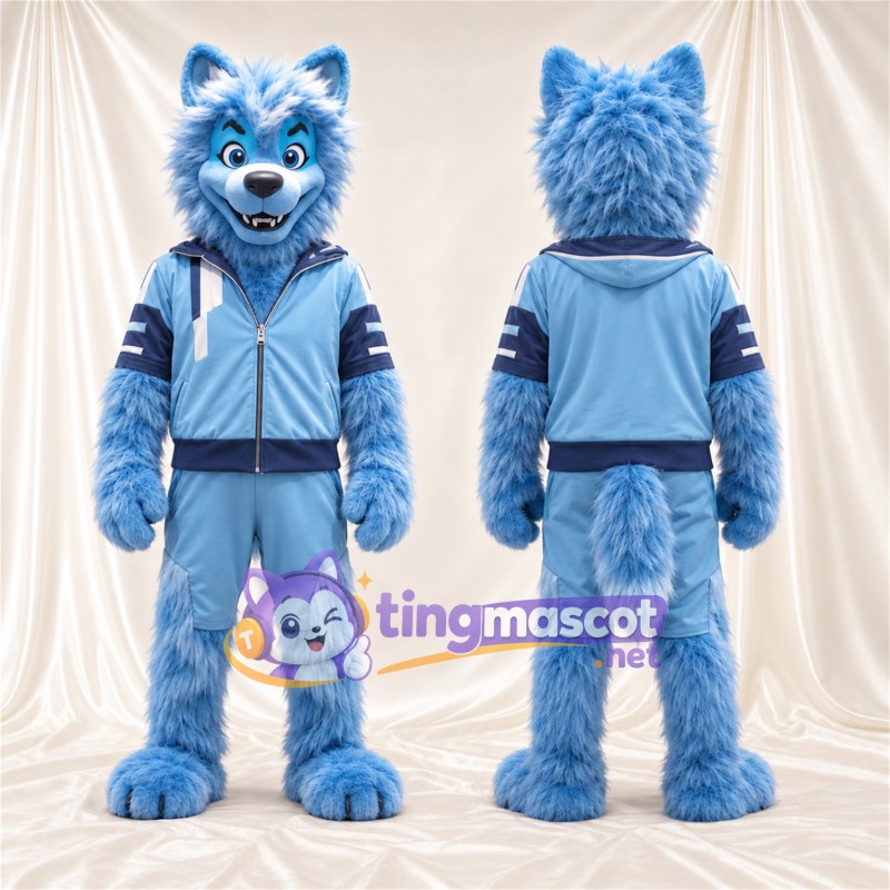 Blue and White Husky Mascot Costume - Blue Jacket