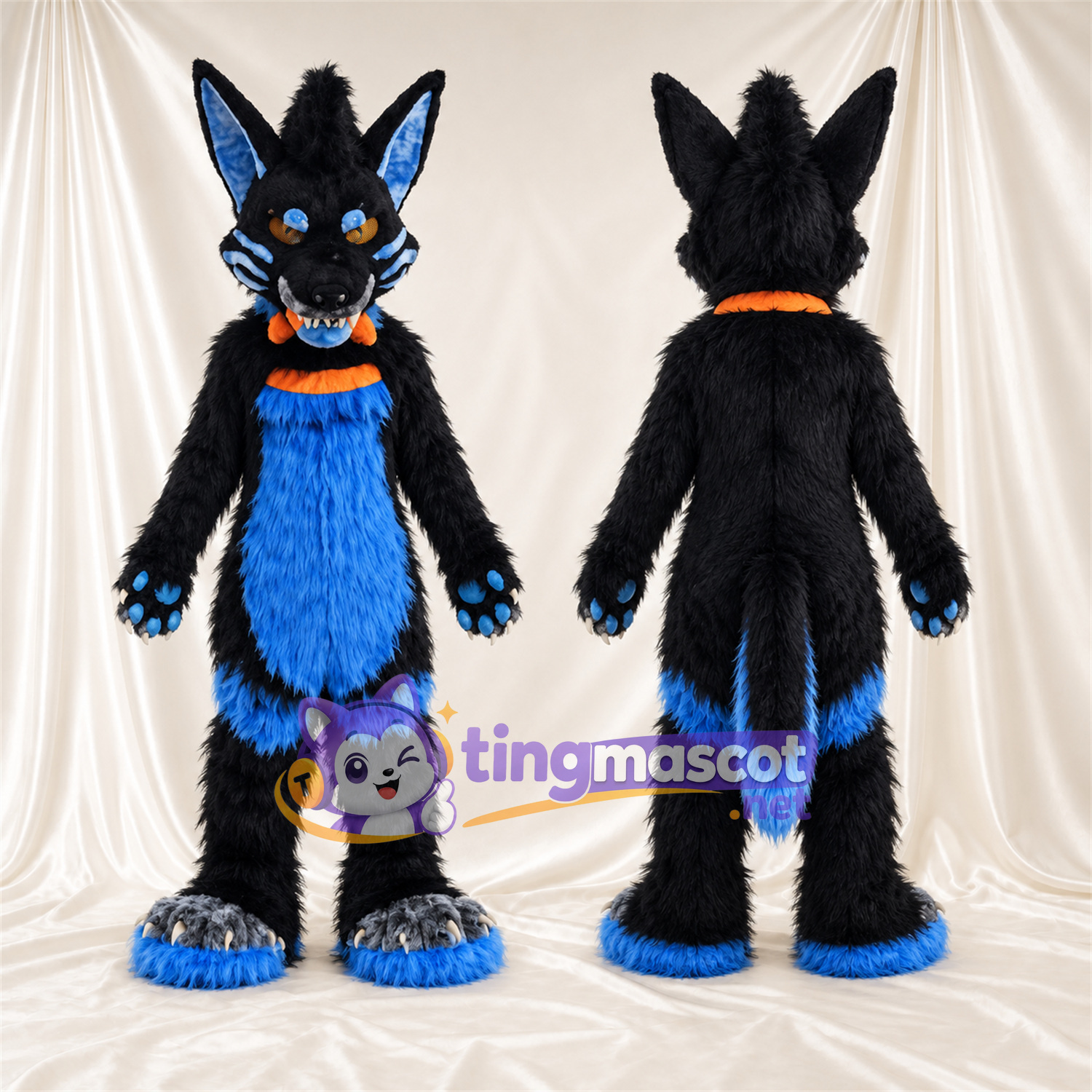 Costume de mascotte Chien – noir / bleu Costume de mascotte Chien – noir / bleu