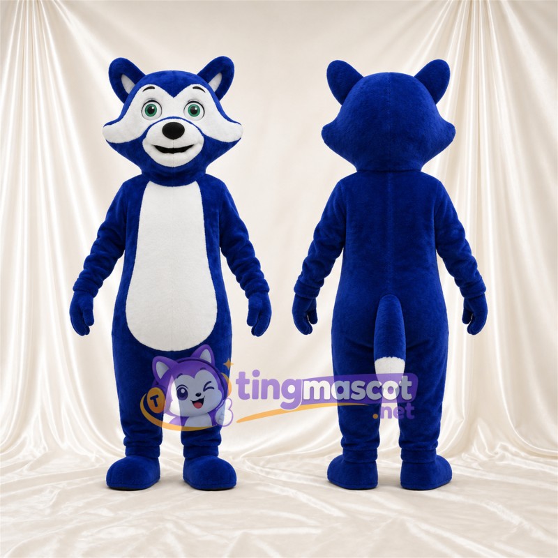 Blue and White Raccoon Mascot Costume