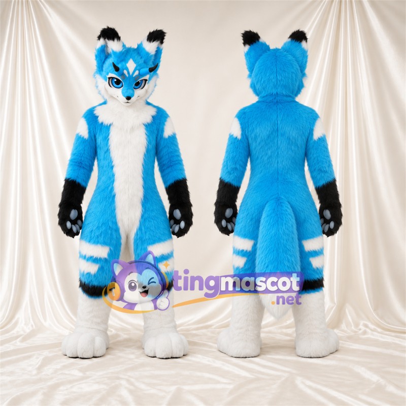 Costume de mascotte Husky – bleu / blanc – Coussinets (noir); Jambes
