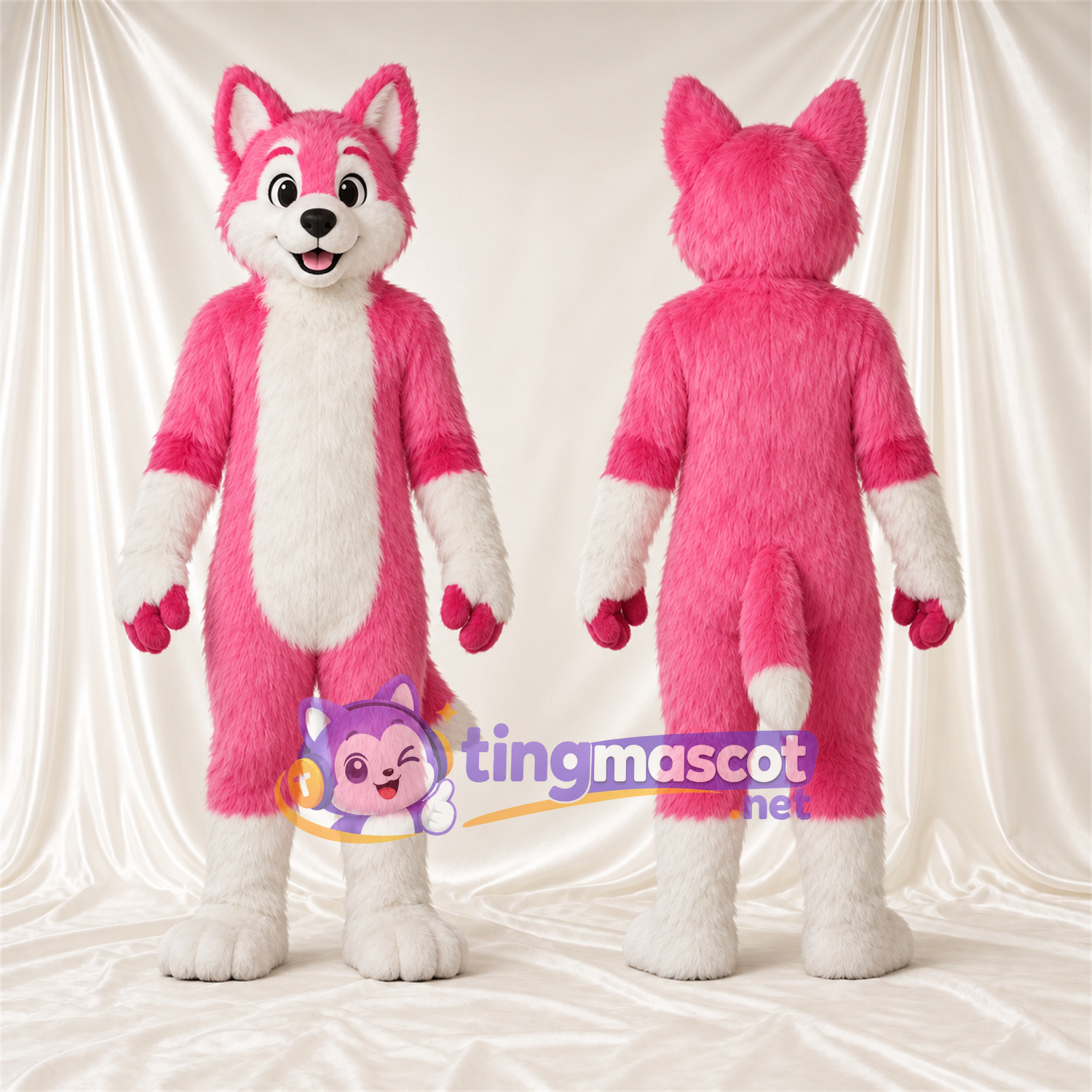 Costume de mascotte Husky – rose / blanc Costume de mascotte Husky – rose / blanc