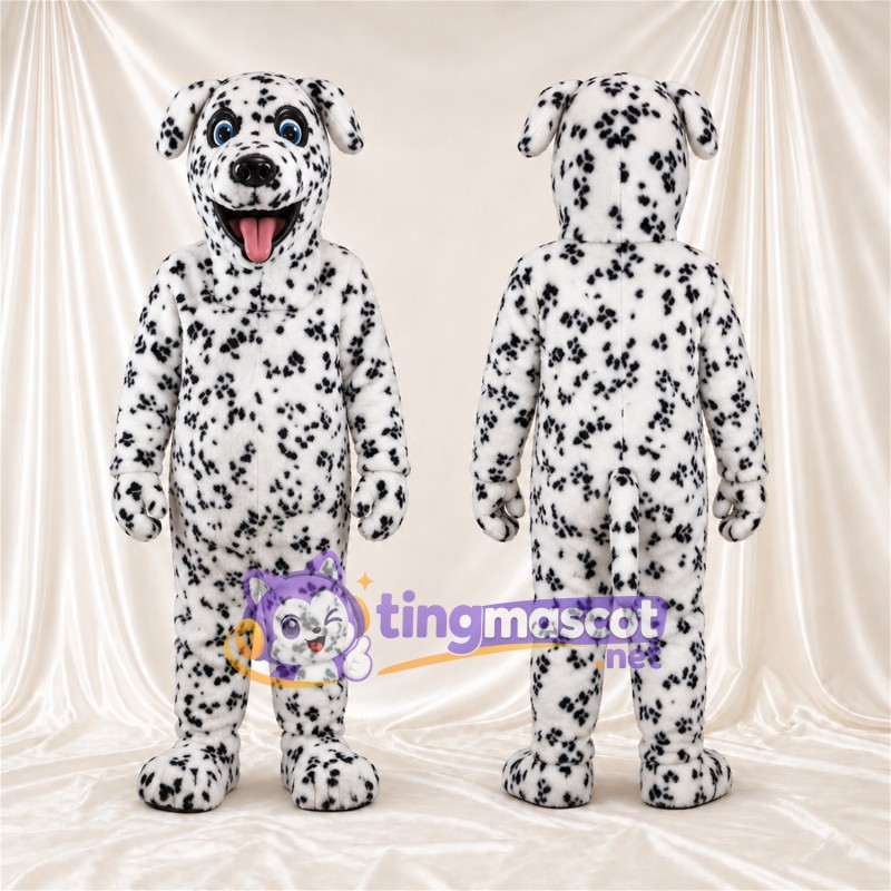 Black and White Dalmatian Mascot Costume - Pink Tongue and Black Spots