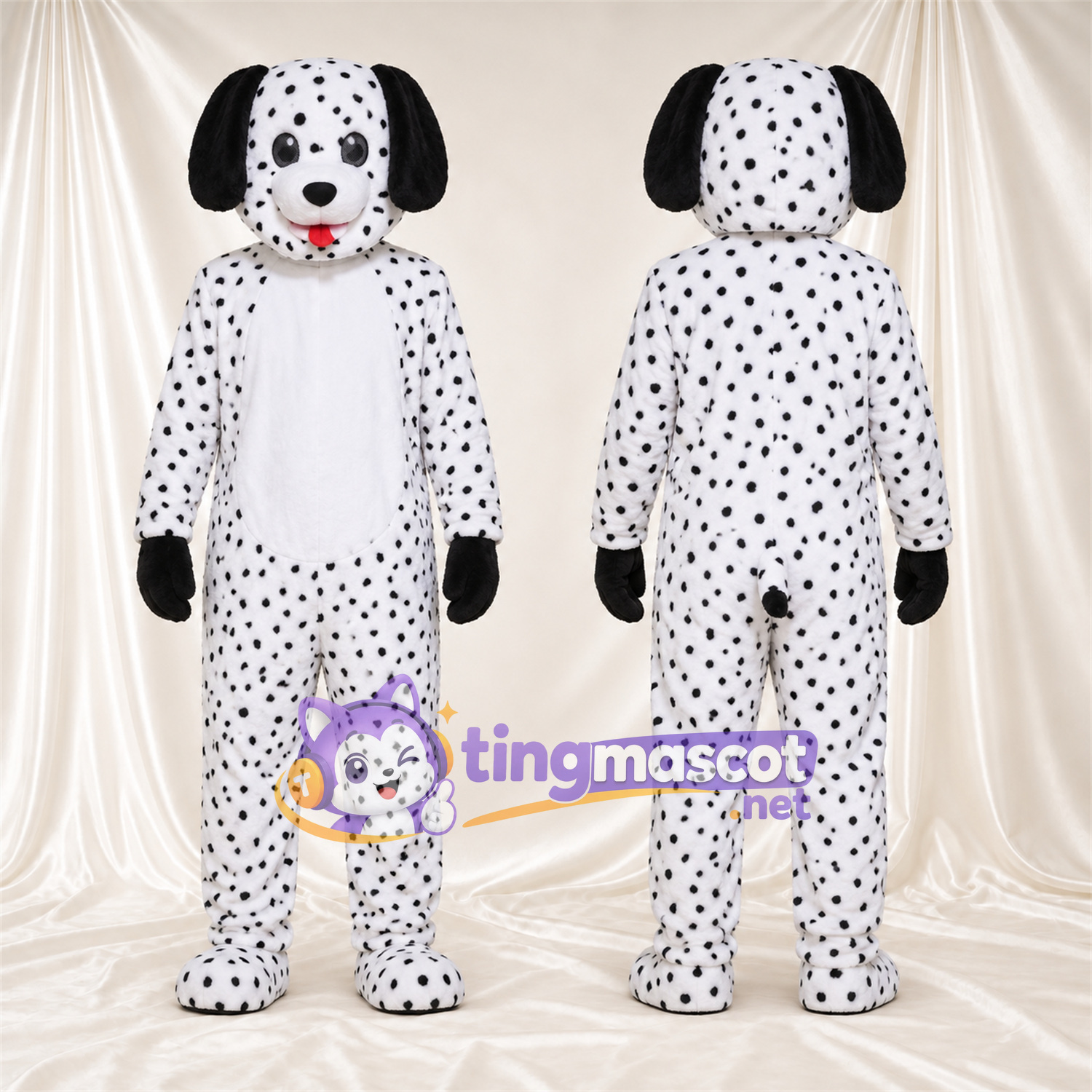 Black and White Dalmatian Mascot Costume - Black Gloves and Dense Small Spots Black and White Dalmatian Mascot Costume - Black Gloves and Dense Small Spots