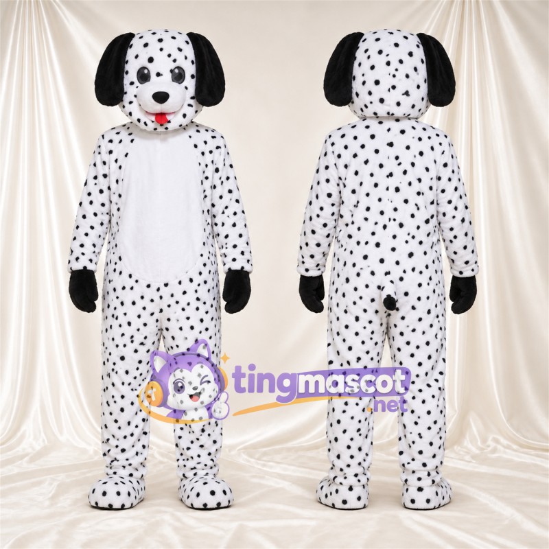 Black and White Dalmatian Mascot Costume - Black Gloves and Dense Small Spots