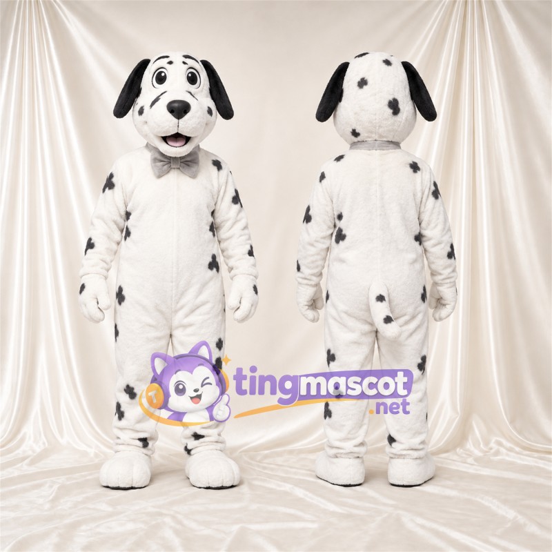 Black and White Dalmatian Mascot Costume - Gray Bow Tie and Sparse Black Spots