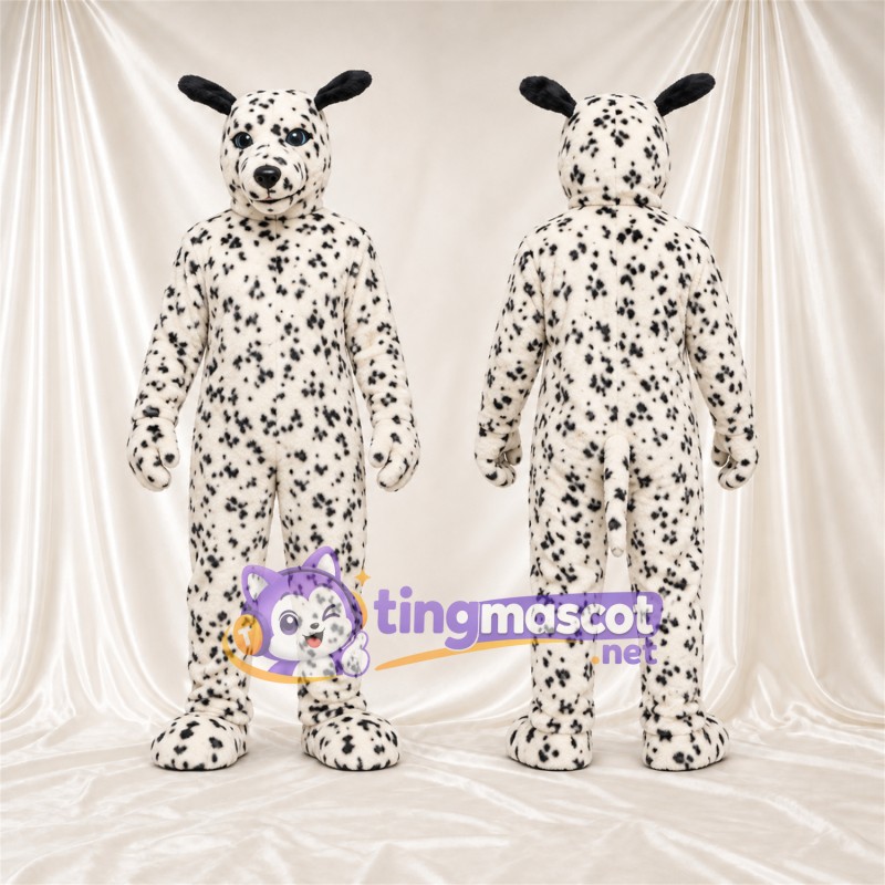 Costume de mascotte Dalmatien – noir / blanc – Oreilles pointues; Petites taches serrées