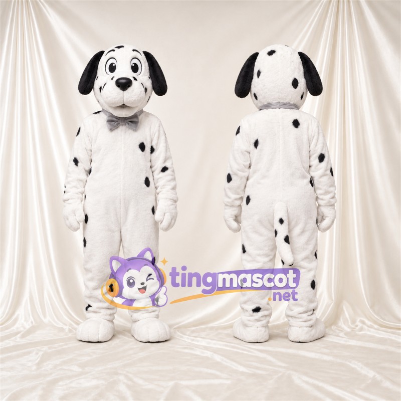Black and White Dalmatian Mascot Costume - Gray Bow Tie and Sparse Black Spots