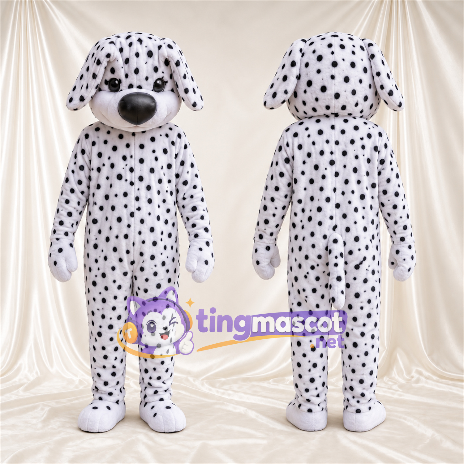 Maskottchenkostüm Dalmatiner – schwarz / weiß – Nase (schwarz); Dichte kleine Flecken Maskottchenkostüm Dalmatiner – schwarz / weiß – Nase (schwarz); Dichte kleine Flecken