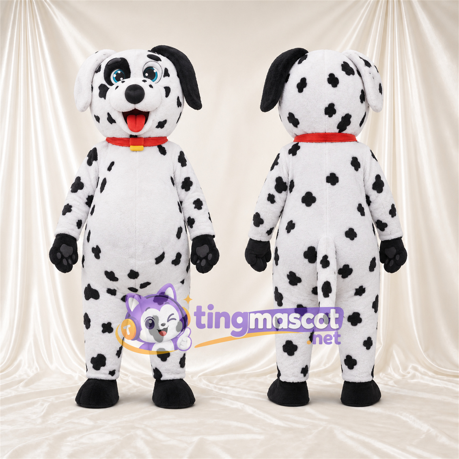 Black and White Dalmatian Mascot Costume - Black Gloves and Red Collar Black and White Dalmatian Mascot Costume - Black Gloves and Red Collar