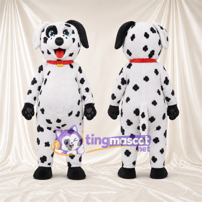 Black and White Dalmatian Mascot Costume - Black Gloves and Red Collar