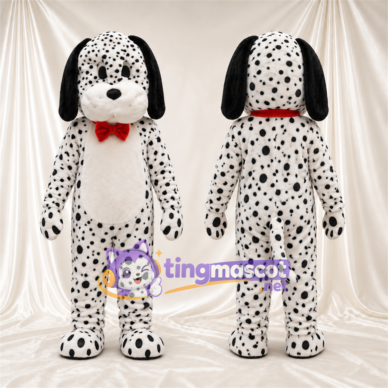 Black and White Dalmatian Mascot Costume - Red Bow Tie Black and White Dalmatian Mascot Costume - Red Bow Tie