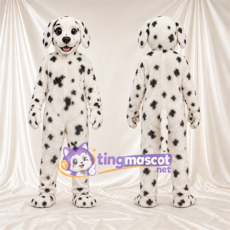 Costume de mascotte Dalmatien – noir / blanc – Bouche ouverte; Taches (noir)