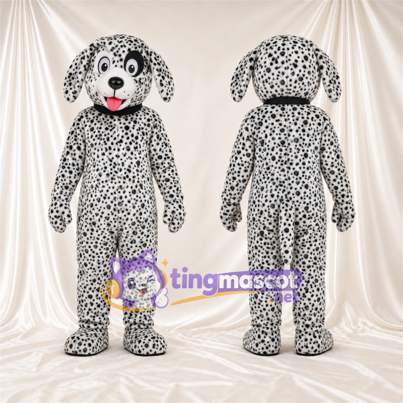Black and White Dalmatian Mascot Costume - Black Collar and Dense Small Spots