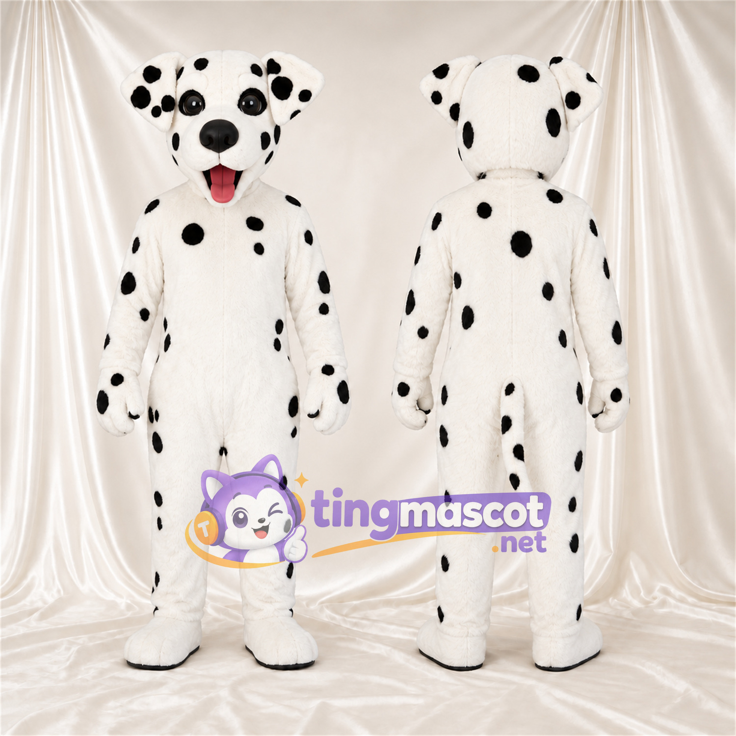 Black and White Dalmatian Mascot Costume - Pink Tongue and Sparse Black Spots Black and White Dalmatian Mascot Costume - Pink Tongue and Sparse Black Spots